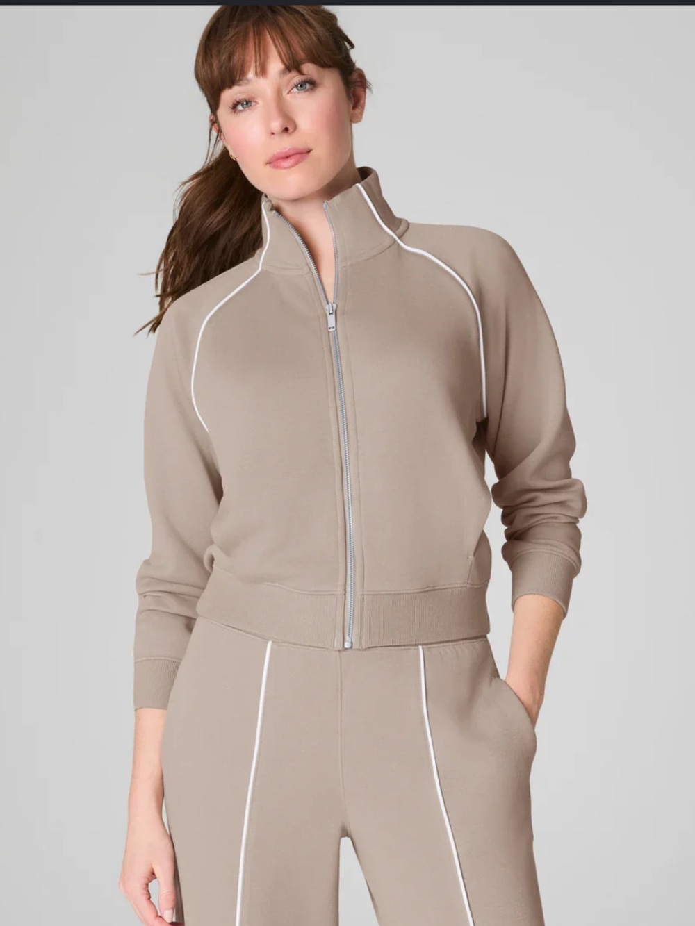 Spanx Air Essentials Pique Full Zip Track Jacket Beige Size Medium